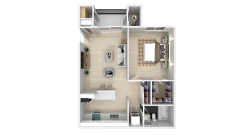 a rendering of a 3d floor plan of a house at La Jolla Blue, California